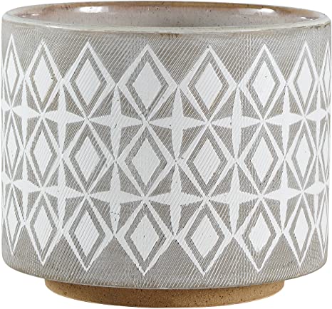 Rivet Geometric Ceramic Planter, 6.5" H, White and Grey