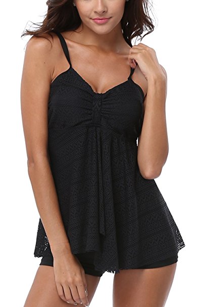 ALove Hollow Tankini Swimsuits For Women With Boyshorts Two Piece Bathing Suits