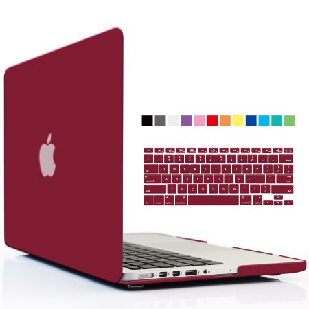 iBenzer - 2 in 1 Soft-Skin Smooth Finish Soft-Touch Plastic Hard Case Cover and Keyboard Cover for Macbook Pro 133 with Retina display NO CD-ROM Wine MMP13R-WR1