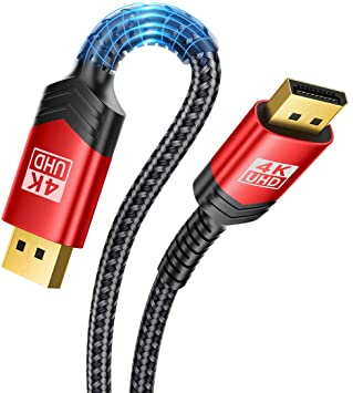 4K DisplayPort Cable, JSAUX 3M DP Cable (4K@60Hz,2K@144Hz,2K@165Hz,3D) High Refresh DisplayPort to DisplayPort Lead Nylon Braided Compatible for Gaming Monitor, HDTV, Display, PC/Laptop, etc - Red