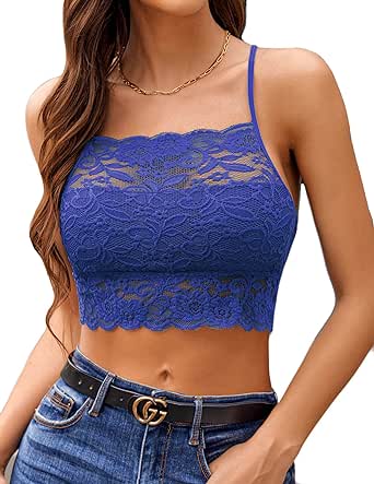 Avidlove Lace Bralette for Women High Neck Camisoles Racerback Double-Layered Crop Top