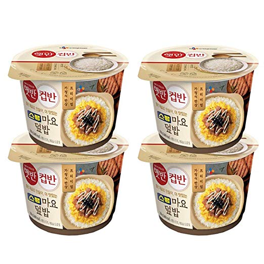 [CJ Hetbahn Cupbahn] Korean Cooked White Rice with Spam Mayonnaise 1 Bowl / 4 Bowls x 219g Microwavable Cheiljedang kfoods (스팸 마요 덮밥) (4 Bowls)
