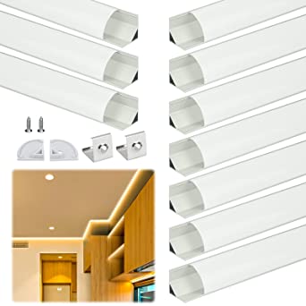 Muzata 10Pack 3.3FT/1M V-Shape LED Channel System with Milky White Cover Lens, Silver Aluminum Extrusion Profile Housing Track for Strip Tape Lights V1SW 1M WW,LV1 LW1