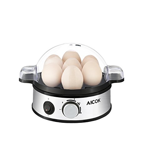 Aicok Egg Cooker, Multi-functional Electric Egg Boiler, Stainless Steel Egg Steamer, Rapid Egg Poacher with 7 Egg Capacity and Timer