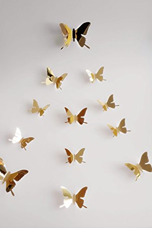 Miger DIY 3d Butterfly Wall Decor ， Mirror Butterfly Series (A, Gold)