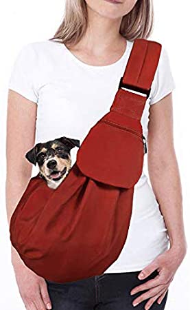 AUTOWT Dog Padded Papoose Sling, Small Pet Sling Carrier Hands Free Carry Adjustable Shoulder Strap Reversible Tote Bag with a Pocket Safety Belt Dog Cat Traveling Subway