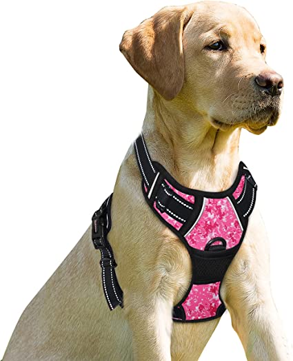 BARKBAY No Pull Dog Harness Front Clip Heavy Duty Reflective Easy Control Handle for Large Dog Walking(Pink camo,S)