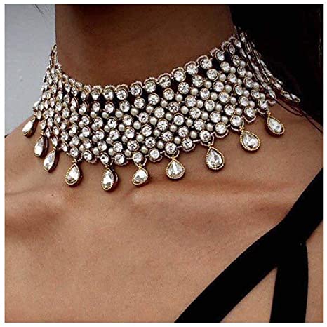 Victray Crystal Necklace Tassel Choker Neck Chain Rhinestone Necklaces Fashion Jewelry Accessory for Women and Girls