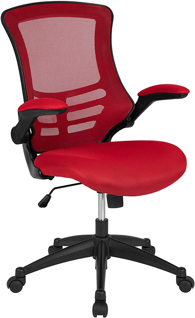 Flash Furniture Mid-Back Red Mesh Swivel Ergonomic Task Office Chair with Flip-Up Arms