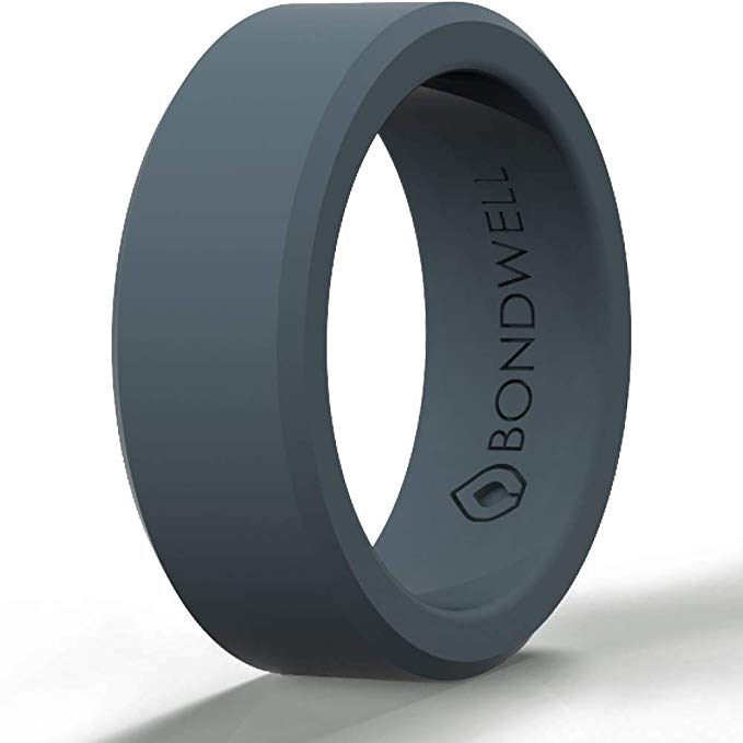 BONDWELL Silicone Wedding Ring for Men Save Your Finger & A Marriage Safe, Durable Rubber Wedding Band for Active Athletes, Military, Crossfit, Weight Lifting, Workout