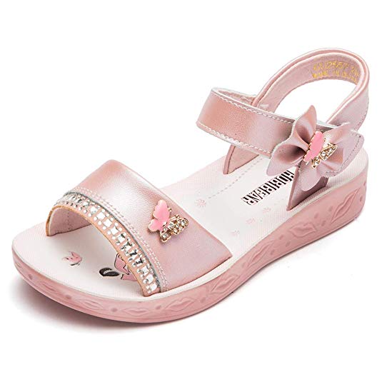 BODATU Girl Flat Flower Leather Sandals(Toddler/Little Kid/Big Kid)