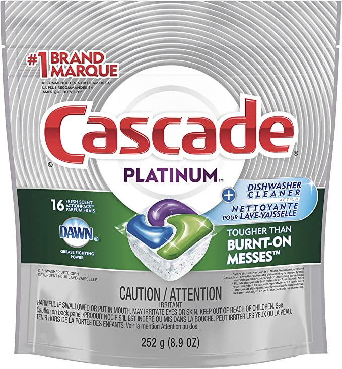 Cascade Dishwasher Detergent Pods with Dishwasher Cleaner, Platinum Actionpacs Dishwasher Pods, Fresh Scent, 16 Count