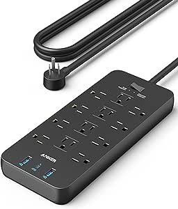 Anker Power Strip with 3 USB Ports，Surge Protector (2100J-10ft)，12 Outlets with 2 USB A Ports and 1 USB C Port,Works with iPhone 15/15 Plus/15 Pro/15 Pro Max,for Home,Office, TUV Listed