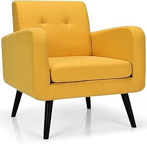 Giantex Upholstered Accent Chair, Modern Mid Century Linen Fabric Living Room Chair with Arms, Max Load 265 Lbs, Comfy Tufted Single Sofa for Reading, Bedroom, Office, Club, Yellow