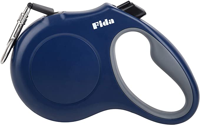 Fida Retractable Dog Lead, 5m Heavy Duty Pet Walking Leash for Medium/Large Dog up to 50kg, Tangle Free. One-Hand Brake (Large, Navy Blue)