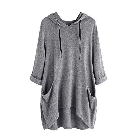Boomboom Autumn Spring Women Casual Solid Side Pocket Irregular Hooded Tops Blouse Shirts
