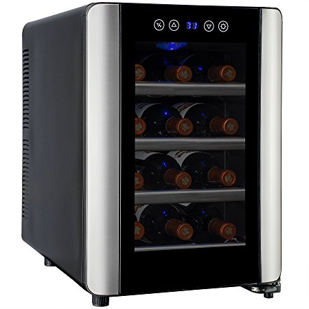 AKDY® Black Freestanding Thermoelectric Counter Wine cooler Cellar Quiet Operation (12 Bottle Silver)
