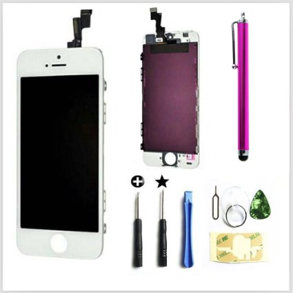Annabeltrade Replacement LCD Touch Screen Digitizer Frame Assembly Full Set for iPhone 5S - White
