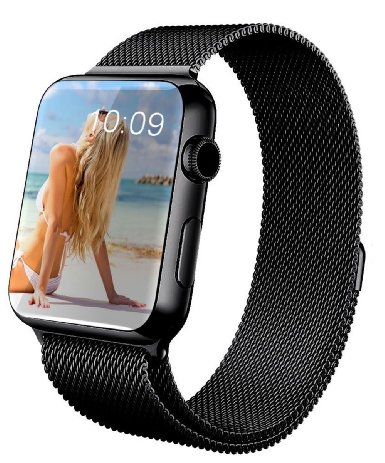 GEOTEL® Apple Watch Band 42mm, Milanese Loop Stainless Steel Bracelet Strap Band for Apple Watch 42mm All Models with Unique Magnet Lock(No Buckle Needed) (Black)