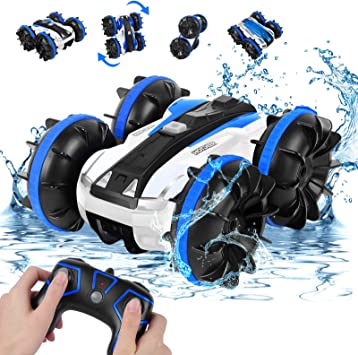 Amphibious Remote Control Car for Boys 8-12, Rabing RC Cars 2.4GHz High-Speed RC Stunt Car 4WD Double Sided 360° Rotating Off-Road Monster Truck Water RC Boat for 3 4 5 6 7 Years Old Kids Girls Gifts