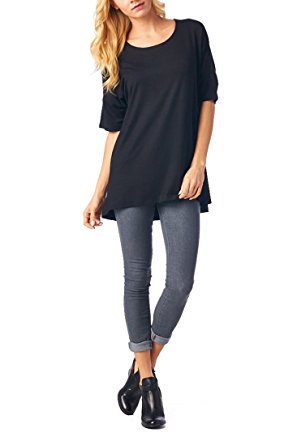 82 Days Women'S Rayon Span High & Low Short Sleeves Tunic - Solid