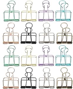 16 Pcs Binder Clips,8 Colors Hollow Design,Paper Binder Clips,Paper Clamps for Office, Home, School(L,1.9 * 2.6in)