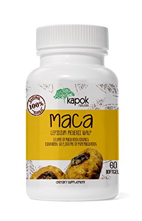 Kapok Naturals Maca Root, Peruvian Soft-gel Maca Root Capsules for Men and Women 2000mg Maca Root Extract in each Maca pill. Natural Adaptogen Adaptogenic Herb for Endurance Energy, Stress and Fatigue