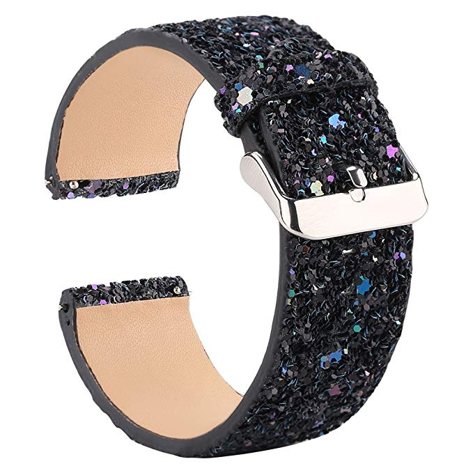 Moonooda Compatible for Fitbit Versa Band Bling Glitter,Replacement Wristband Leather for Womens, Sparkle Strap for Smartwatch Versa