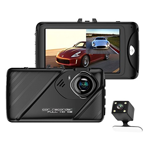 Dual Dash Cam and Rear Camera,3.0"FHD 1080P 170 Degree Dashboard Camera Recorder with 140 Degree Backup Camera/Loop Recording,Motion Detection,Parking Monitor,Night Vision,Digital Zoom,Date Stamp