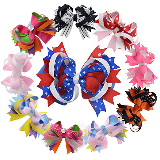 Multi Stacked Giant Bow with Alligator Hair Clip for Girls Juniors