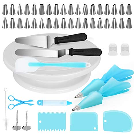 Kootek Cake Decorating Supplies 52-in-1 Baking Accessories with Cake Turntable Stands, Cake Tips, Icing Smoother Spatula, Piping Pastry Bags and Decorating Pen Frosting Tools Set Kitchen Utensils