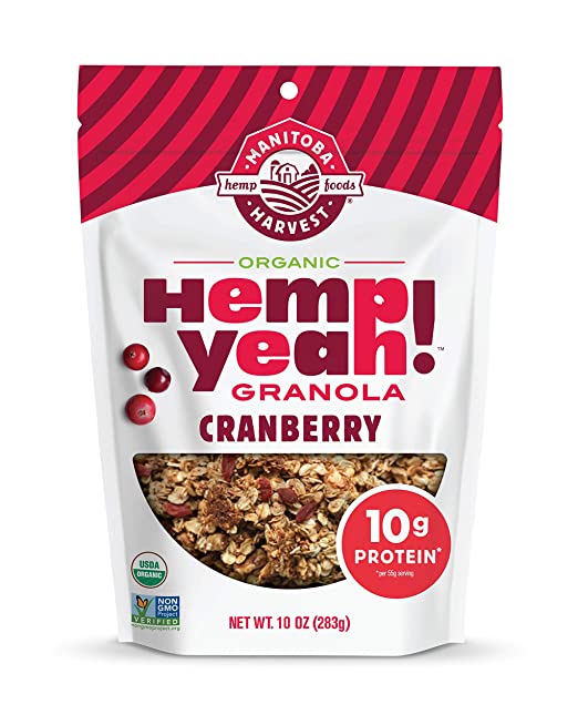 Manitoba Harvest Hemp Yeah! Granola, Cranberry, 10oz, with 10 g of Protein, 3.5 g Omegas, 3 g of Fiber and less than 10 g Sugar Per Serving, Organic, Non-GMO