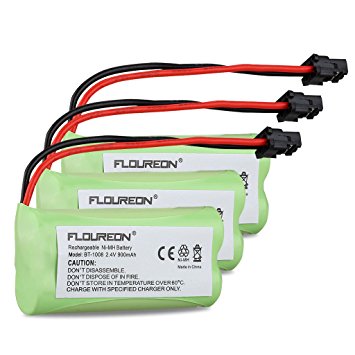 Floureon 3 Packs Cordless Home Phone Battery for Uniden Uniden BT1008 BT-1008 BT1016 BT-1016 BT1021 BT-1021 WITH43-269 WX12077 Sanyo CAS-D6325 CASD6325 Lenmar CBBT1008 CB-BT1008