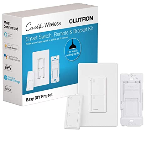 Lutron Caseta Smart Switch Kit with Remote | 3-Way (2 Points of Control) | Compatible with Alexa, Apple HomeKit, and The Google Assistant | P-PKG1WS-WH | White