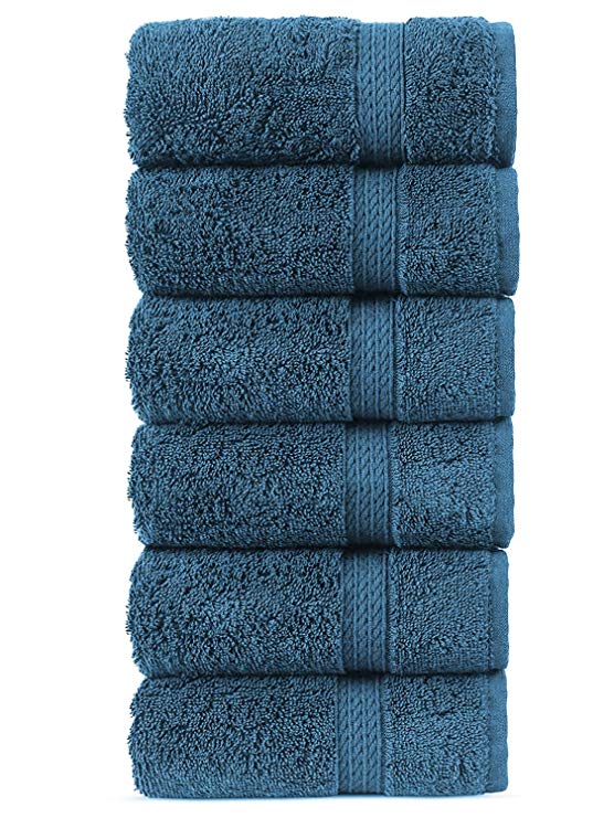 Chakir Turkish Linens Long-Stable Turkish Cotton 6-Piece Hand Towels, Eco-Friendly, (True Blue)