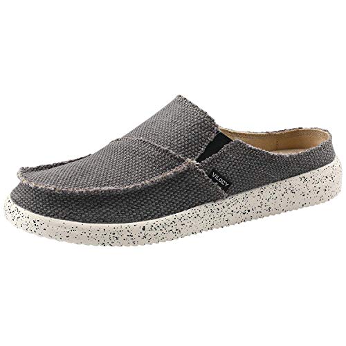 VILOCY Men's Linen Slip-On Loafers Canvas Slide Sandal Walking Slipper Backless Driving Shoes