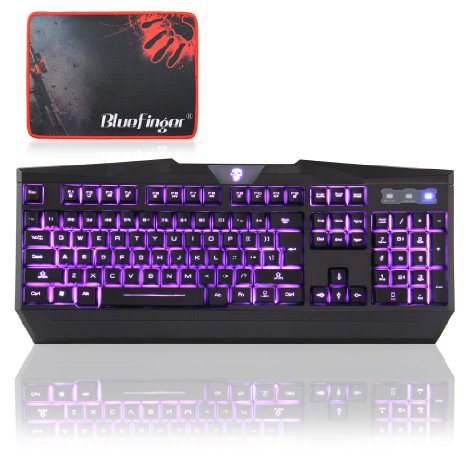 BlueFinger® New Arrival USB Wired LED Red Blue Purple Colorful Illuminated Backlit Gaming Keyboard with Backlit Letters For Laptop Desktop Bluefinger® Customized Gaming Mouse Pad