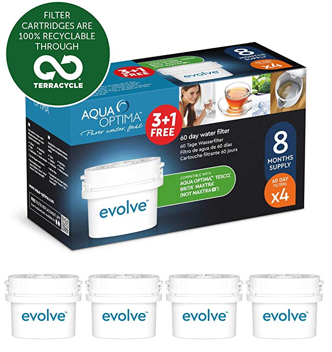 Aqua Optima Evolve 8 month pack, 4 x 60 day water filters - Fit BRITA* Maxtra* (not Maxtra *) - EVD415