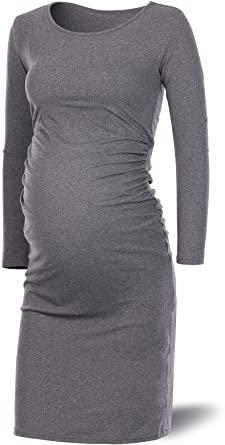 Rnxrbb Women's Long Sleeve Maternity Dress Casual Pregnancy Dresses Ruched Side Warm Mama Clothes