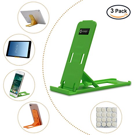 Honsky 3 Packs Sturdy Collapsible Portable Hands Free Cell Phone Tablet Stand Universal Holder for Desk Travel Kitchen Home Office, iPhone 7 Plus 6 6S iPad Galaxy S8 S7 Edge LG - Green, Yellow, Orange