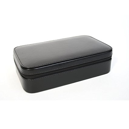 Royce Leather Zippered Travel Jewelry Case in Genuine Leather (Black)