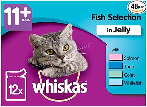 4 x Whiskas 11  Cat Pouches Fish Selection In Jelly 12x100g