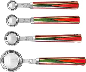 Baltique Marrakesh Collection 4-Piece Measuring Spoon Set, Includes 1/4 Teaspoon, 1/2 Teaspoon, 1 Teaspoon and 1 Tablespoon Measurements, Stainless Steel Spoons with Wood Handles for Cooking & Baking