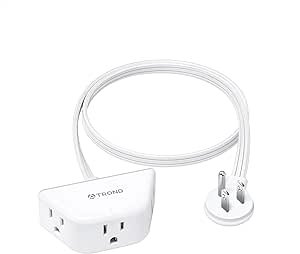 TROND Short Flat Extension Cord 1.5ft | Flat Plug Power Strip | 3 Prong Grounded 3 Outlet | 1625W | 13A | 16 Gauge Power Cord | for Indoor Home Kitchen Office Travel Cruise Essentials | White