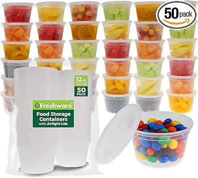 Freshware Plastic Deli Containers, 12 ounce, 12 oz, 50-Set