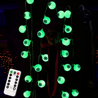 19.7FT 40 LED Halloween Decorations Eyeball String Lights Decor Clearance for Home-Battery Operated w/8 Modes Remote Twinkle Lights for Indoor Outdoor Halloween Party Supplies Garden Yard Decoration