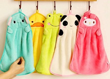 Ning store 5pcs Hanging Wipe Hand Towel Cute Hand Towel for Kids Candy Color Hand Towel Soft and Absorbent Hand Towel Cartoon Kids Hand Towel for Kitchen,Bedroom,Bathroom