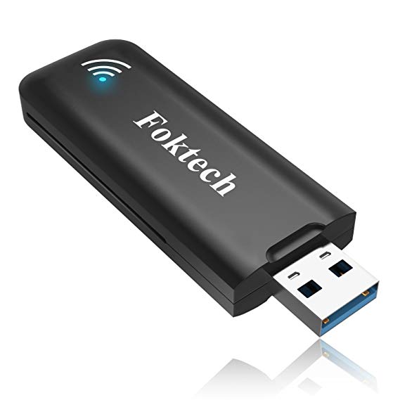 Foktech USB WiFi Adapter, AC1200Mbps USB 3.0 Wireless Network Dongle for Desktop/Laptop, Dual Band 2.4GHz/300Mbps 5GHz/867Mbps, Support Windows XP/Vista/7/8/10,Mac OS X 10.6-10.13
