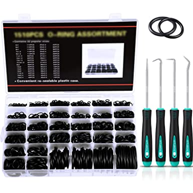 1510 Piece Nitrile Rubber O Ring Kit Universal O Ring Assortment Kit in 32 Sizes with 4 Piece O-Ring Remover Sealing Gasket Washer for Plumbing, Gas, Automotive and Faucet Repair, Oil and Heat Resist