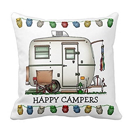 Wonder4 Cute RV Vintage Glass Egg Camper Travel Trailer Pillowcase Cotton Linen Decorative Couple Throw Pillow Cover Cushion Case 18x18 Inch